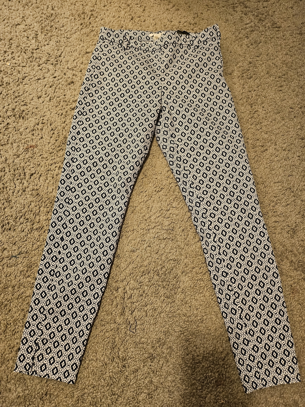 H&M Navy Blue and White Diamond-Print Skinny Jeans